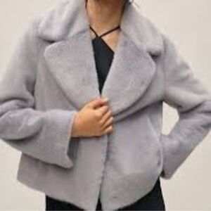 Bernardo for Anthropologie Blue Faux Fur Jacket Size large fuzzy short coat